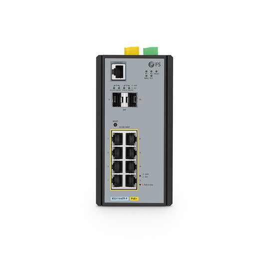 IES3110-8TF-P, 8-Port Gigabit Ethernet L2+ Managed Industrial PoE+ Switch, 8 x PoE+ Ports @240W, with 2 x 1/2.5Gb SFP, -40 to 75°C Operating Temperature