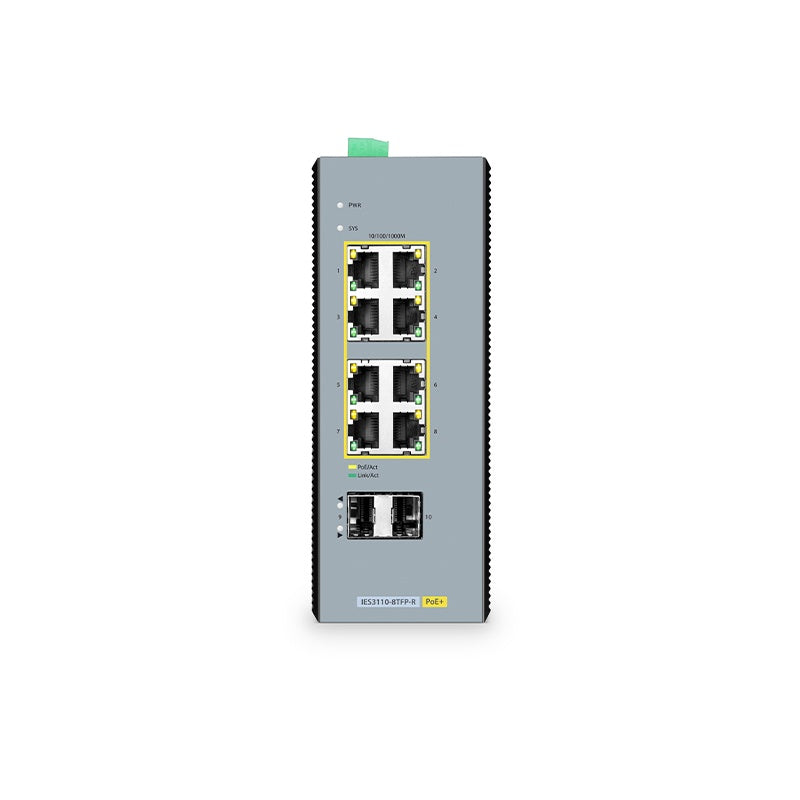 IES3110-8TFP-R, 8-Port Gigabit Ethernet L2+ Managed Industrial PoE+ Switch, 8 x PoE+ Ports @240W, with 2 x 1Gb SFP, Wide-Temp