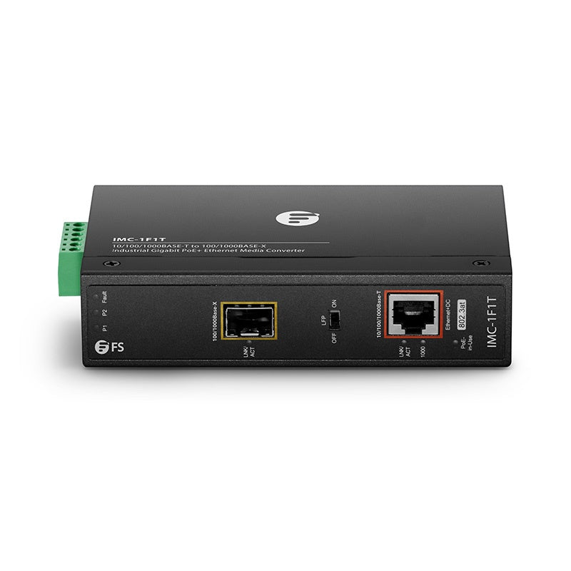 Industrial 1x 10/100/1000Base-T RJ45 to 1x 100/1000Base-X SFP Slot Gigabit PoE+ Ethernet Media Converter