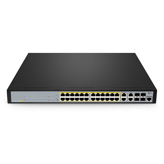 S3400-24T4FP, 24-Port Gigabit Ethernet L2+ PoE+ Switch, 24 x PoE+ Ports @370W, with 4 x 1Gb Combo Uplinks, Support ERPS